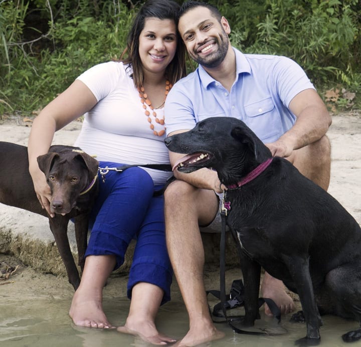 maternity photo session with dogs at bull creek park