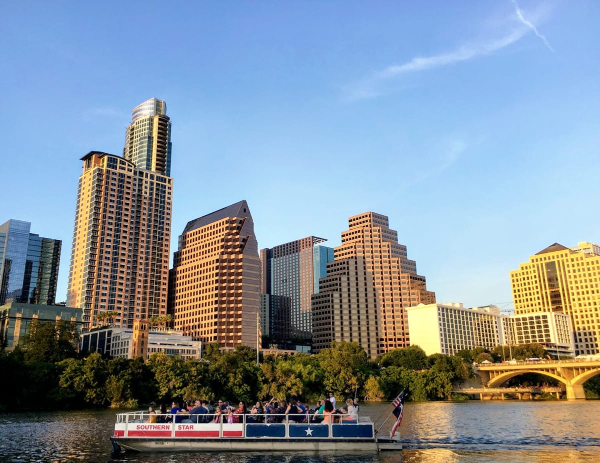 Bat watching boat cruise on Lady Bird Lake in Austin, Texas.