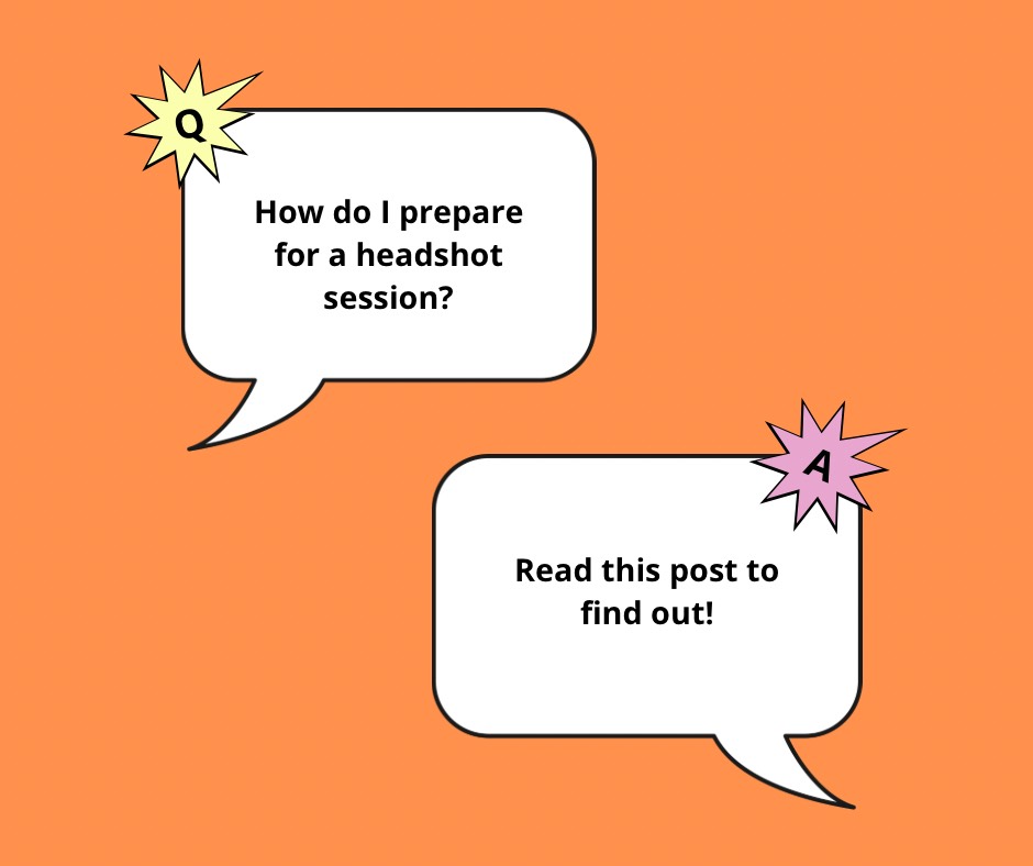 speech bubbles for faq on headshot photo sessions