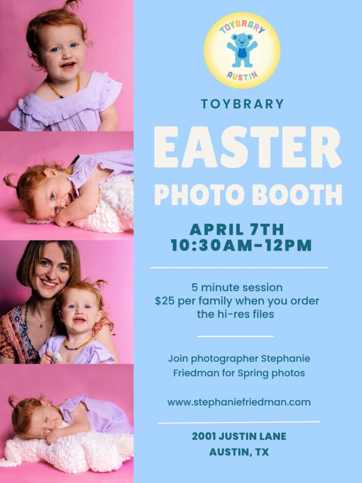Flyer for Easter Photo Booth this Spring in Austin, Texas at the Toybrary