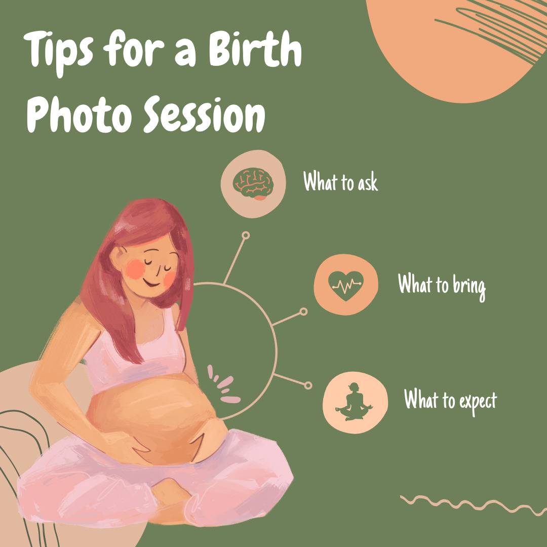 artwork showing a pregnant woman with tips for a birth photo session