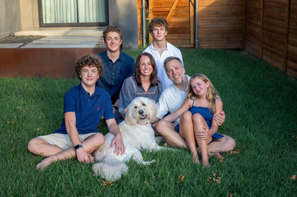 family of six plus dog for backyard photo session in central austin