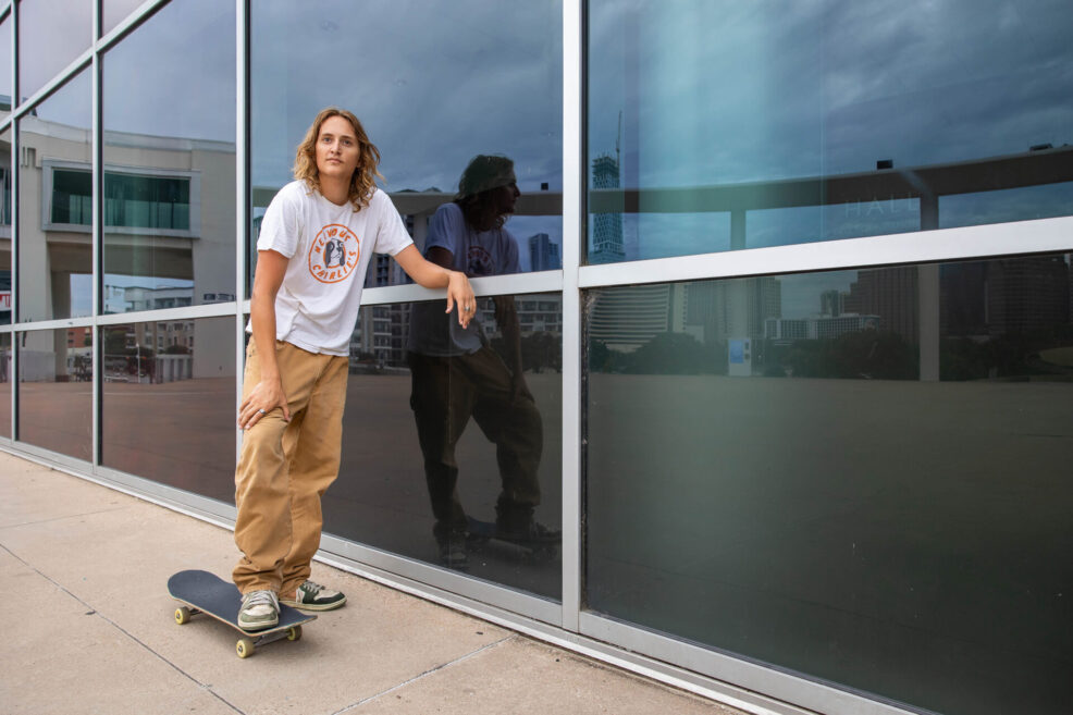 skateboarder portrait session in downtown austin