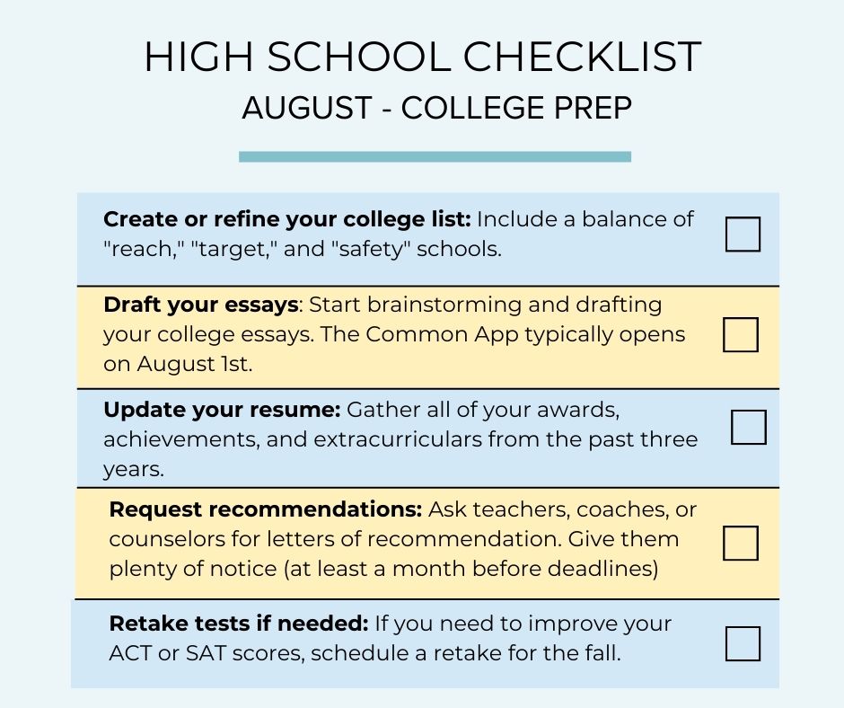 august college prep to do list