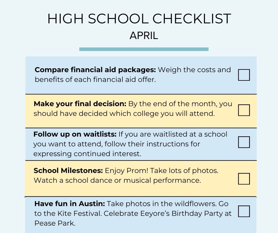 april to do list for austin high school seniors