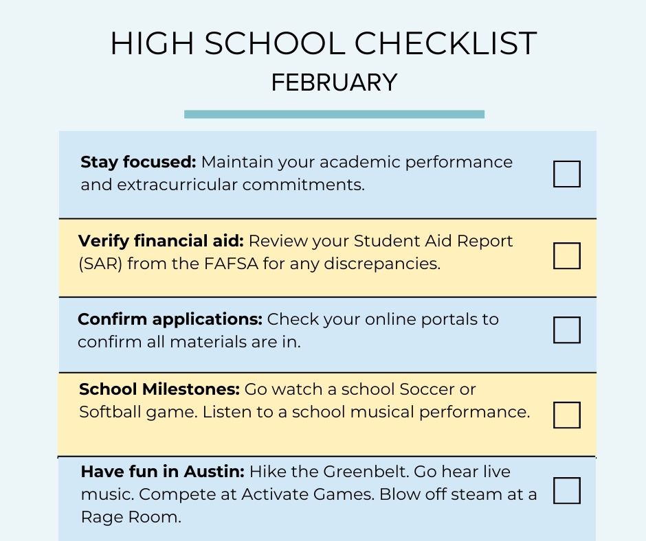 february to do list for austin high school seniors