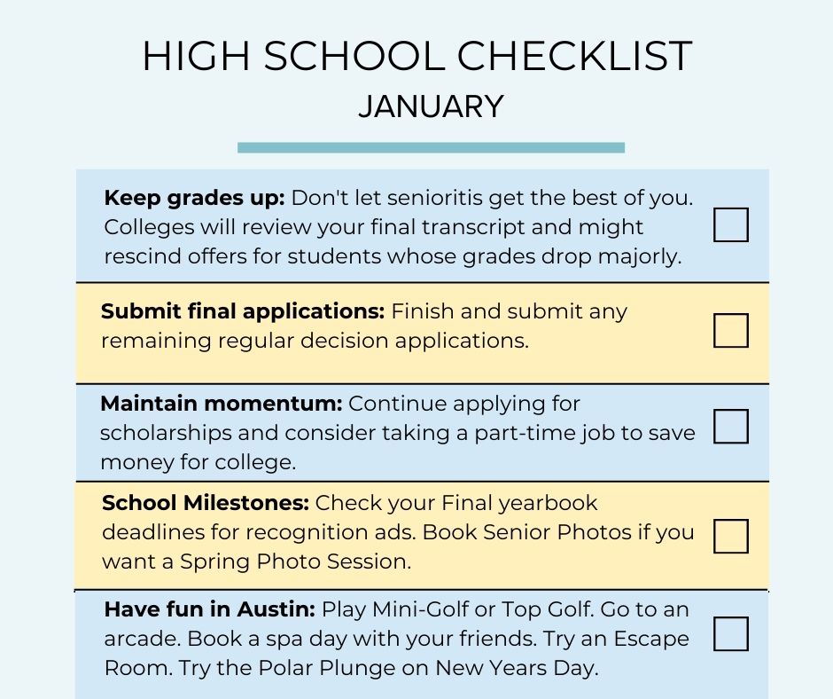 january checklist for austin high school seniors