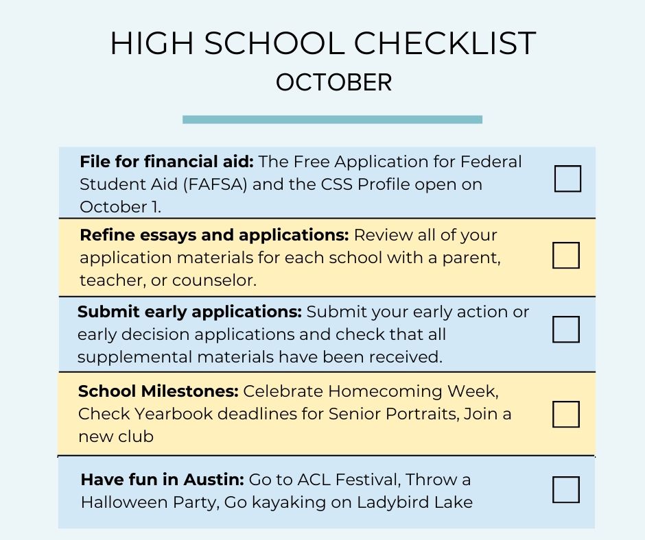 october high school senior year checklist
