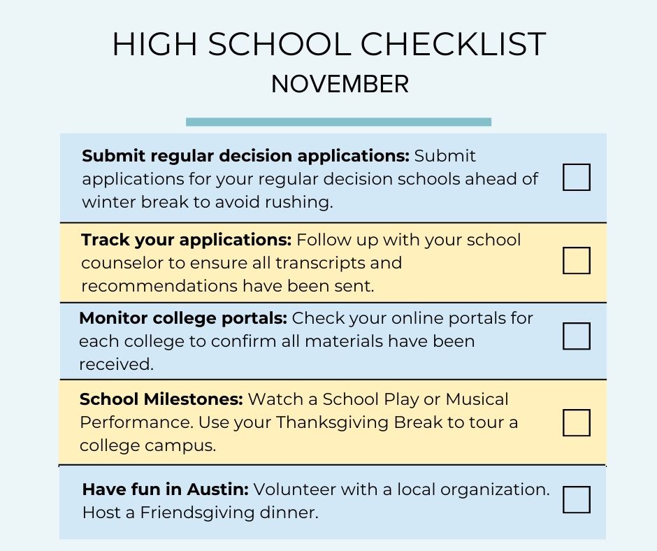 high school senior year november to do list for college applications