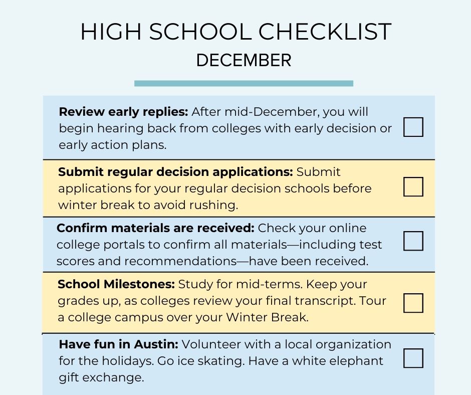 december to do list for high school seniors in austin