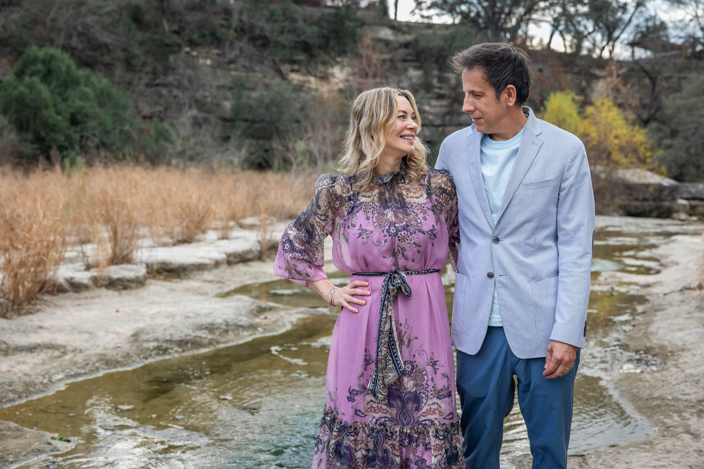 family couple photo session at bull creek in stream