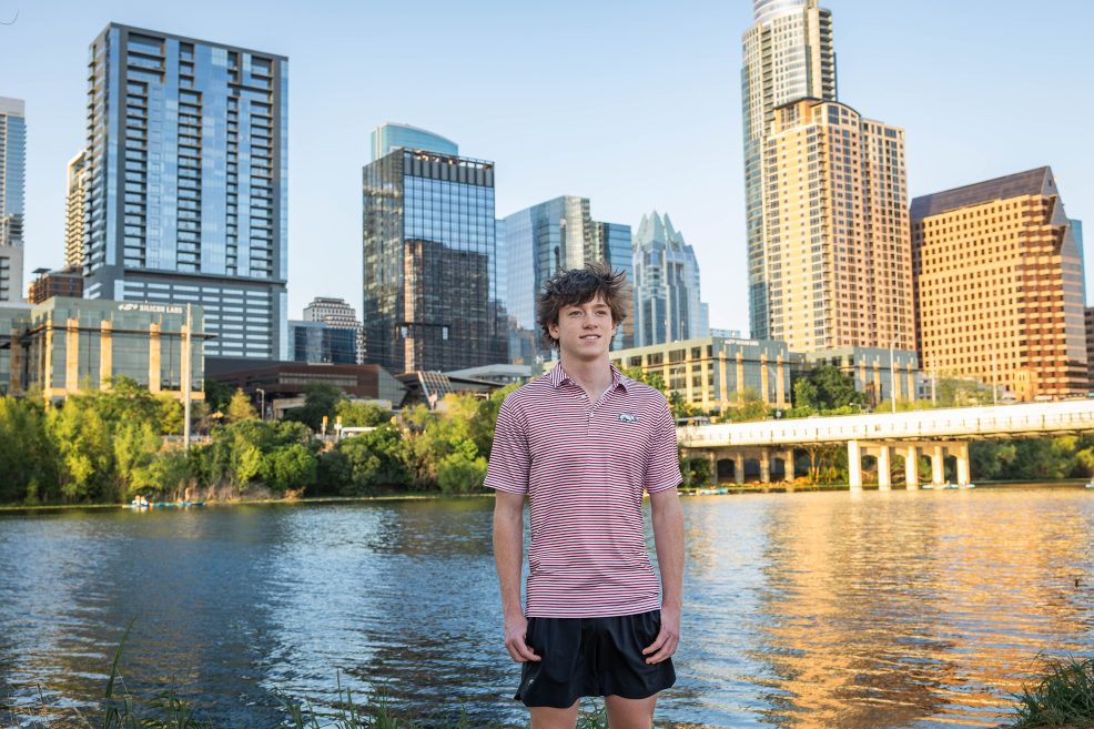 senior photo session on hike and bike trails in austin