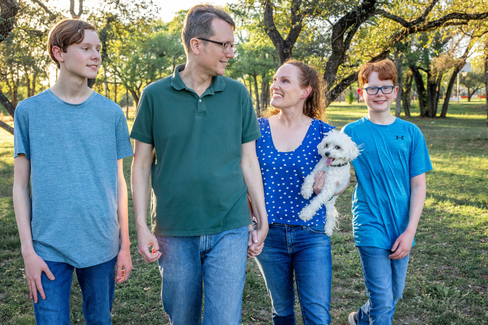 family photo session with pet dog at balcones district park in austin