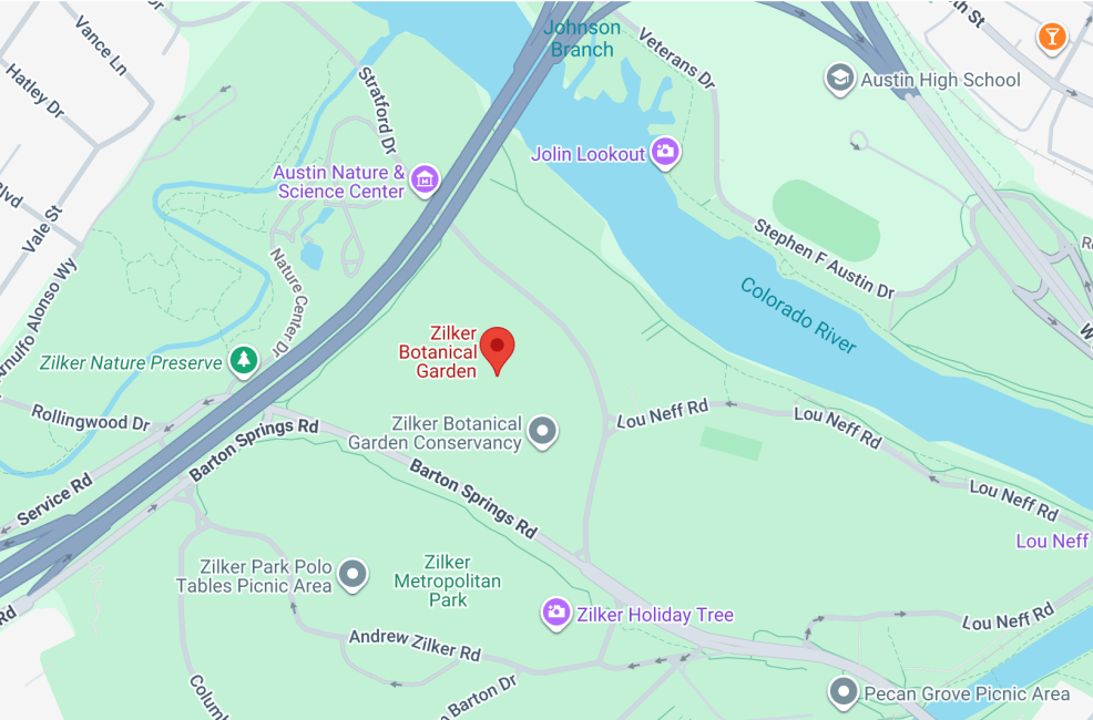 map of zilker botanical garden location in austin