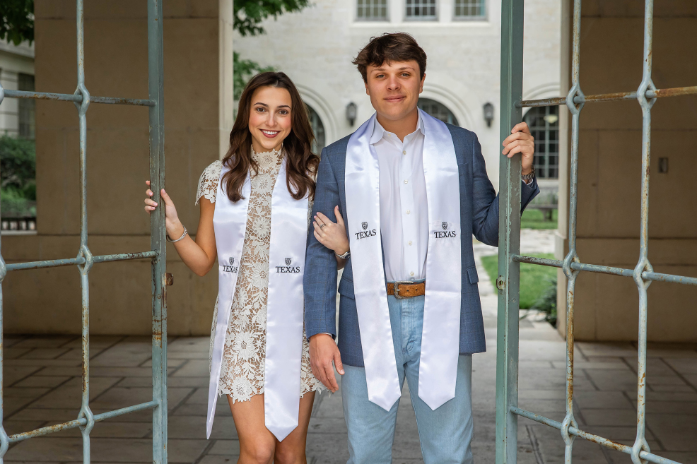 college graduation session on the university of texas campus