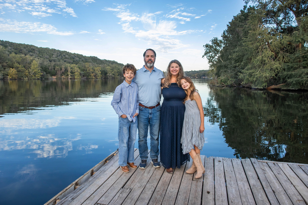 dock at Commons Ford ranch for family photos in south austin by stephanie friedman photography