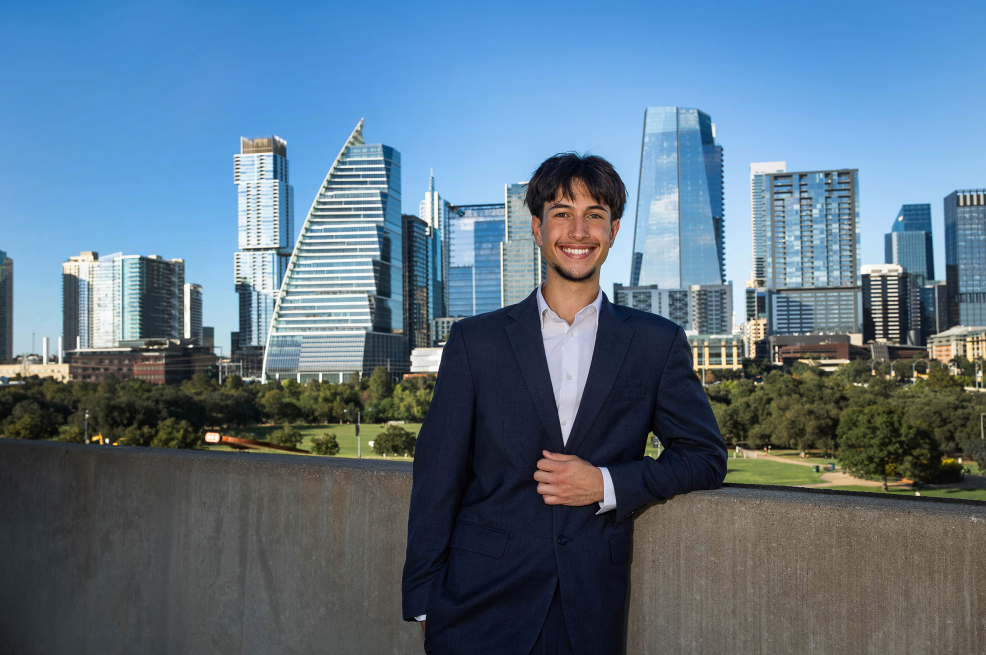 long center rooftop austin skyline views for high school senior photo session
